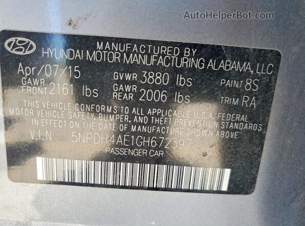 5NPDH4AE1GH672397 2016 HYUNDAI ELANTRA Silver Vista del compartimento del motor