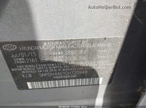 5NPDH4AE1GH720948 2016 HYUNDAI ELANTRA Silver Engine compartment view