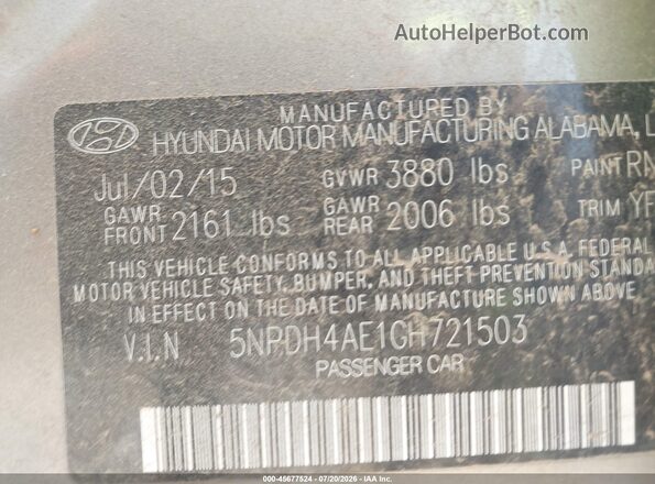 5NPDH4AE1GH721503 2016 HYUNDAI ELANTRA Brown Engine compartment view