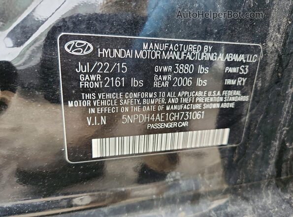 5NPDH4AE1GH731061 2016 HYUNDAI ELANTRA Black Вид підкапотного простору