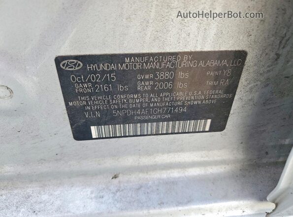 5NPDH4AE1GH771494 2016 HYUNDAI ELANTRA Silver Vista del compartimento del motor