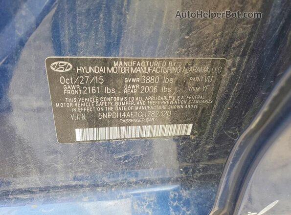 5NPDH4AE1GH782320 2016 HYUNDAI ELANTRA Blue Engine compartment view