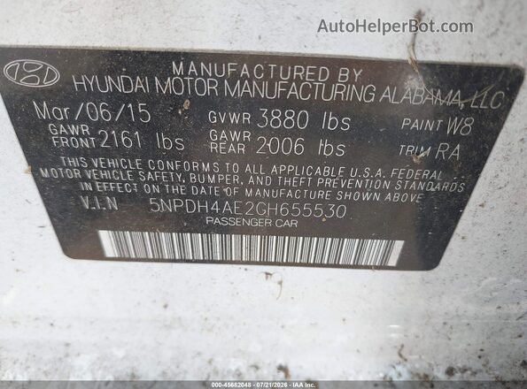 5NPDH4AE2GH655530 2016 HYUNDAI ELANTRA White Շարժիչի բաժամունքի տեսք