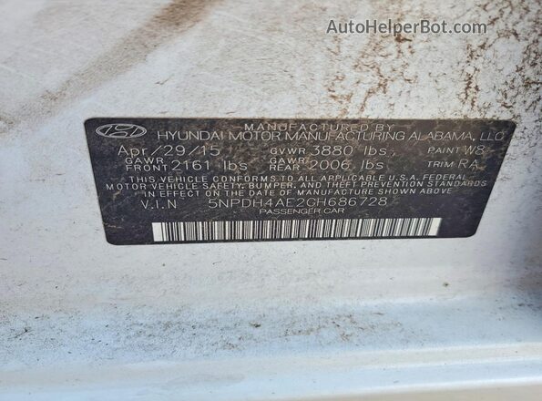 5NPDH4AE2GH686728 2016 HYUNDAI ELANTRA White Widok naklejki z numerem VIN