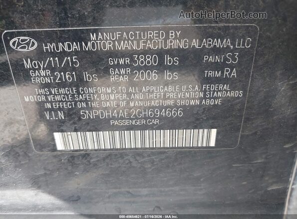 5NPDH4AE2GH694666 2016 HYUNDAI ELANTRA Black Widok komory silnika