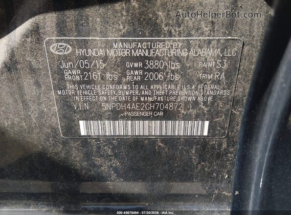 5NPDH4AE2GH704872 2016 HYUNDAI ELANTRA Black Vista del compartimento del motor