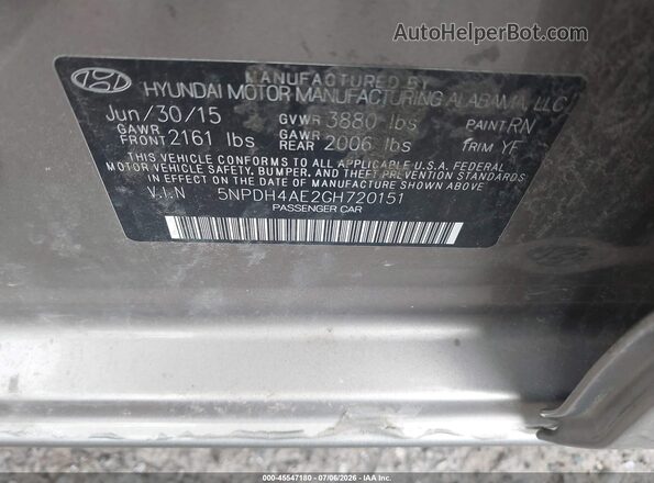 5NPDH4AE2GH720151 2016 HYUNDAI ELANTRA Beige Widok komory silnika