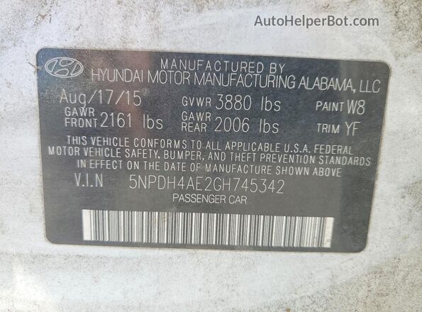 5NPDH4AE2GH745342 2016 HYUNDAI ELANTRA White Vista del compartimento del motor