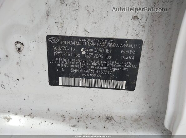 5NPDH4AE2GH752517 2016 HYUNDAI ELANTRA White Engine compartment view