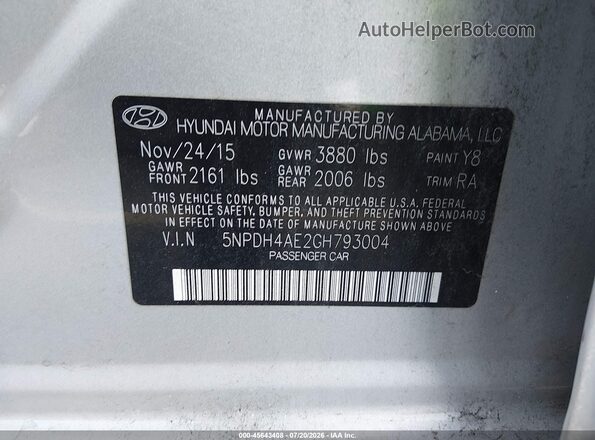 5NPDH4AE2GH793004 2016 HYUNDAI ELANTRA Серый Вид подкапотного пространства
