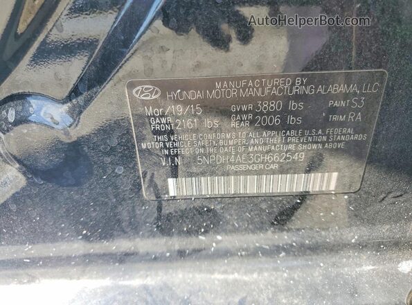 5NPDH4AE3GH662549 2016 HYUNDAI ELANTRA Black Вид наклейки з VIN-кодом