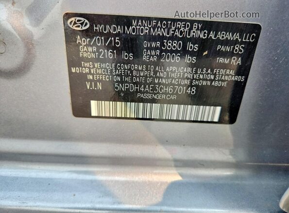5NPDH4AE3GH670148 2016 HYUNDAI ELANTRA Silver Widok komory silnika