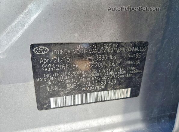 5NPDH4AE3GH681439 2016 HYUNDAI ELANTRA Gray Вид підкапотного простору