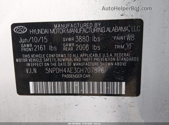 5NPDH4AE3GH707876 2016 HYUNDAI ELANTRA White Շարժիչի բաժամունքի տեսք