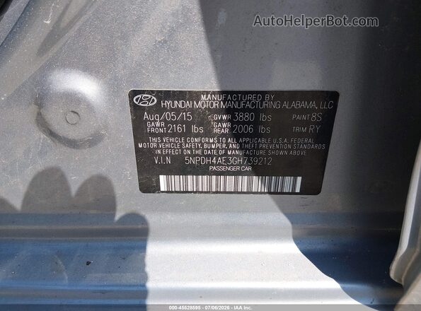5NPDH4AE3GH739212 2016 HYUNDAI ELANTRA Light Blue ძრავის განყოფილების ხედი