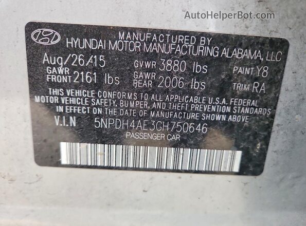 5NPDH4AE3GH750646 2016 HYUNDAI ELANTRA Silver Вид підкапотного простору