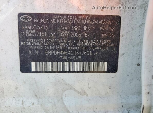 5NPDH4AE4GH677691 2016 HYUNDAI ELANTRA White Vista del compartimento del motor