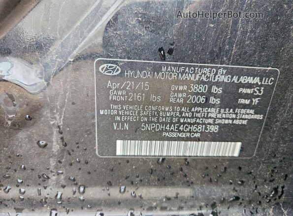 5NPDH4AE4GH681398 2016 HYUNDAI ELANTRA Black Vista del compartimento del motor
