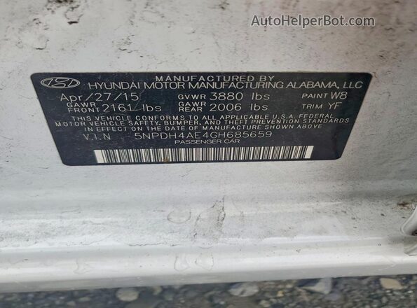 5NPDH4AE4GH685659 2016 HYUNDAI ELANTRA White Vista del compartimento del motor