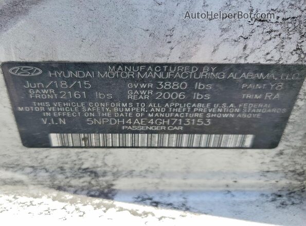 5NPDH4AE4GH713153 2016 HYUNDAI ELANTRA Silver Vista del compartimento del motor