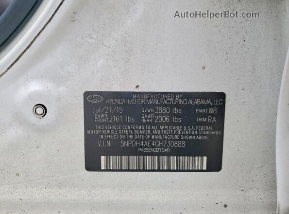 5NPDH4AE4GH730888 2016 HYUNDAI ELANTRA White Engine compartment view