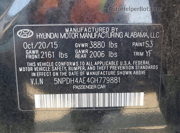 5NPDH4AE4GH779881 2016 HYUNDAI ELANTRA Black Vista del compartimento del motor