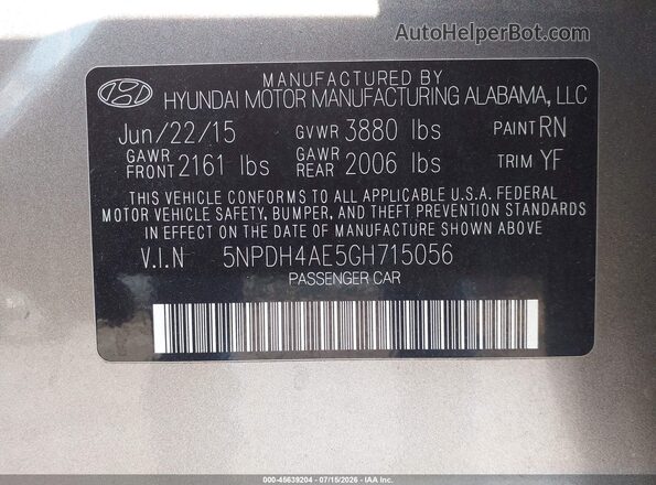 5NPDH4AE5GH715056 2016 HYUNDAI ELANTRA Cream Vista del compartimento del motor