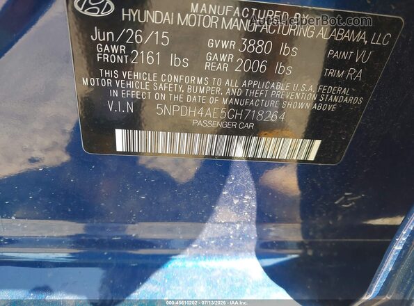 5NPDH4AE5GH718264 2016 HYUNDAI ELANTRA Blue Vista del compartimento del motor