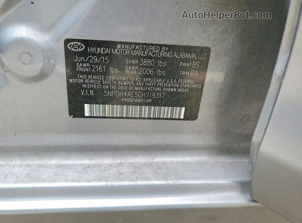 5NPDH4AE5GH719317 2016 HYUNDAI ELANTRA Gray Շարժիչի բաժամունքի տեսք