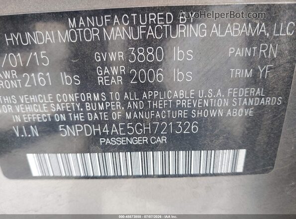 5NPDH4AE5GH721326 2016 HYUNDAI ELANTRA Бежевый Вид подкапотного пространства