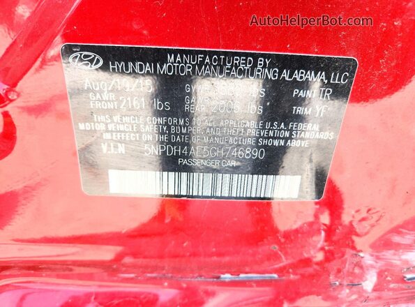 5NPDH4AE5GH746890 2016 HYUNDAI ELANTRA Красный Вид подкапотного пространства