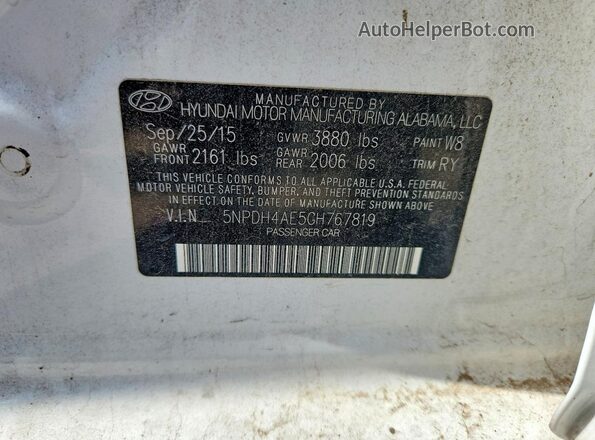 5NPDH4AE5GH767819 2016 HYUNDAI ELANTRA White ძრავის განყოფილების ხედი