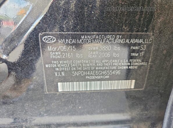 5NPDH4AE6GH655496 2016 HYUNDAI ELANTRA Черный Вид подкапотного пространства