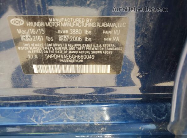 5NPDH4AE6GH660049 2016 HYUNDAI ELANTRA Gray Engine compartment view