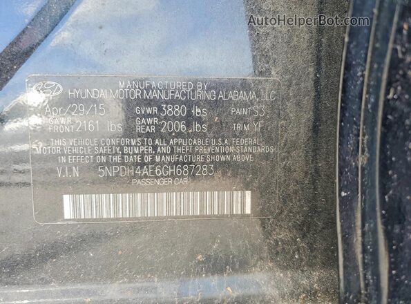 5NPDH4AE6GH687283 2016 HYUNDAI ELANTRA Black Widok komory silnika