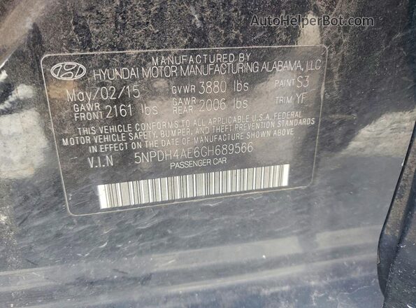 5NPDH4AE6GH689566 2016 HYUNDAI ELANTRA Black Vista del compartimento del motor