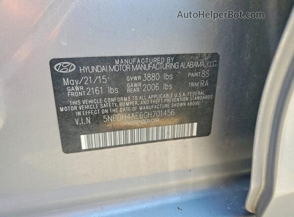5NPDH4AE6GH701456 2016 HYUNDAI ELANTRA Silver Շարժիչի բաժամունքի տեսք