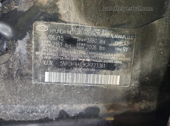 5NPDH4AE6GH723361 2016 HYUNDAI ELANTRA Black Vista del compartimento del motor
