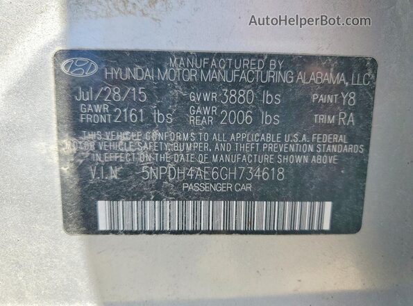 5NPDH4AE6GH734618 2016 HYUNDAI ELANTRA Silver Շարժիչի բաժամունքի տեսք