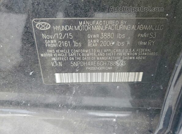5NPDH4AE6GH788663 2016 HYUNDAI ELANTRA Black Вид підкапотного простору