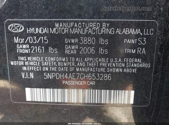 5NPDH4AE7GH653286 2016 HYUNDAI ELANTRA Black Engine compartment view