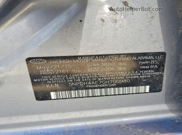 5NPDH4AE7GH700980 2016 HYUNDAI ELANTRA Серый Вид наклейки с VIN-кодом