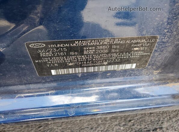 5NPDH4AE7GH732232 2016 HYUNDAI ELANTRA Blue Widok komory silnika