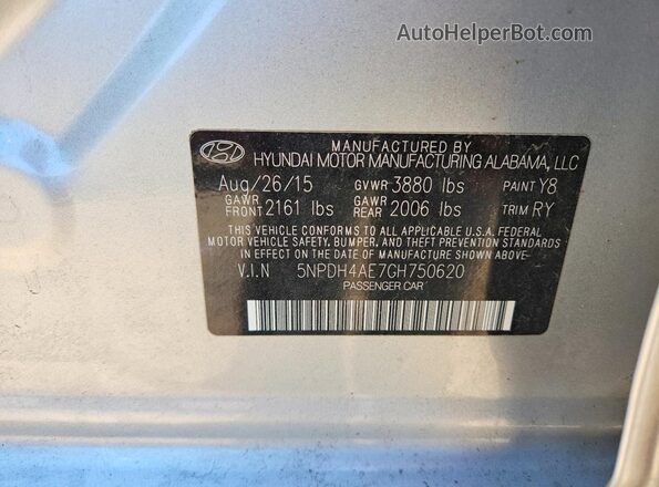 5NPDH4AE7GH750620 2016 HYUNDAI ELANTRA Silver Widok komory silnika
