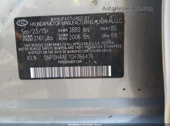 5NPDH4AE7GH766476 2016 HYUNDAI ELANTRA Light Blue Engine compartment view