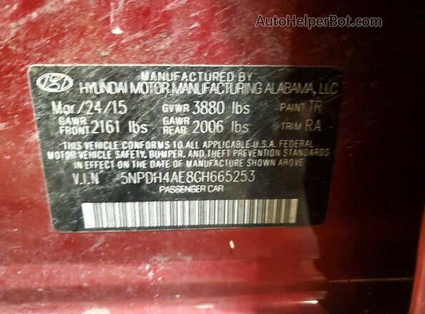 5NPDH4AE8GH665253 2016 HYUNDAI ELANTRA Red Widok komory silnika