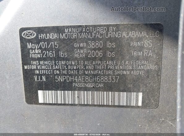 5NPDH4AE8GH688337 2016 HYUNDAI ELANTRA Silver Вид підкапотного простору