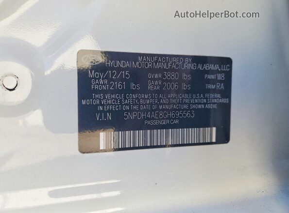 5NPDH4AE8GH695563 2016 HYUNDAI ELANTRA White Widok komory silnika
