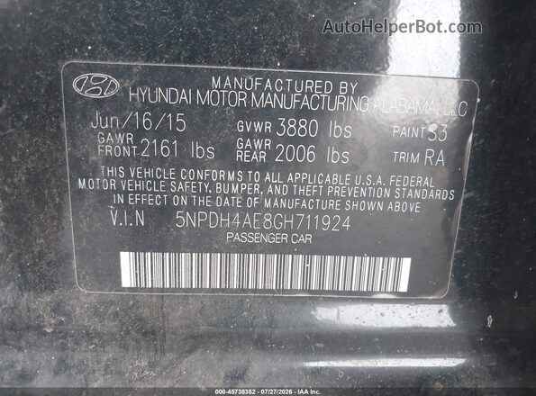 5NPDH4AE8GH711924 2016 HYUNDAI ELANTRA Black Շարժիչի բաժամունքի տեսք
