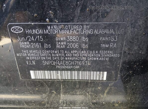 5NPDH4AE8GH716931 2016 HYUNDAI ELANTRA Фиолетовый Вид подкапотного пространства